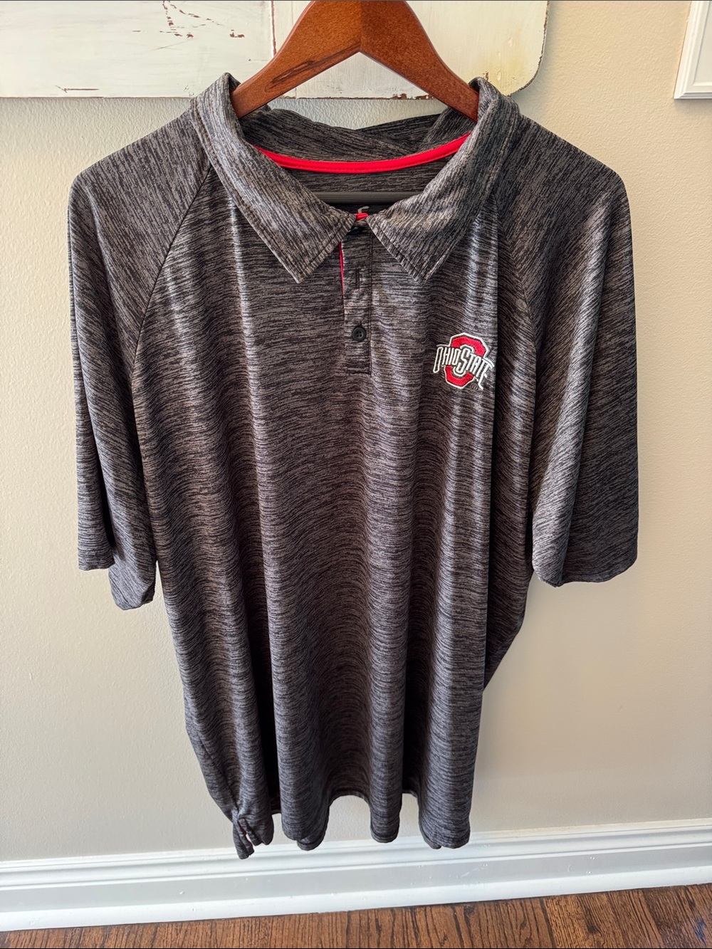 Colosseum Men's Heathered Gray Polo with Red Accent and Ohio State Logo